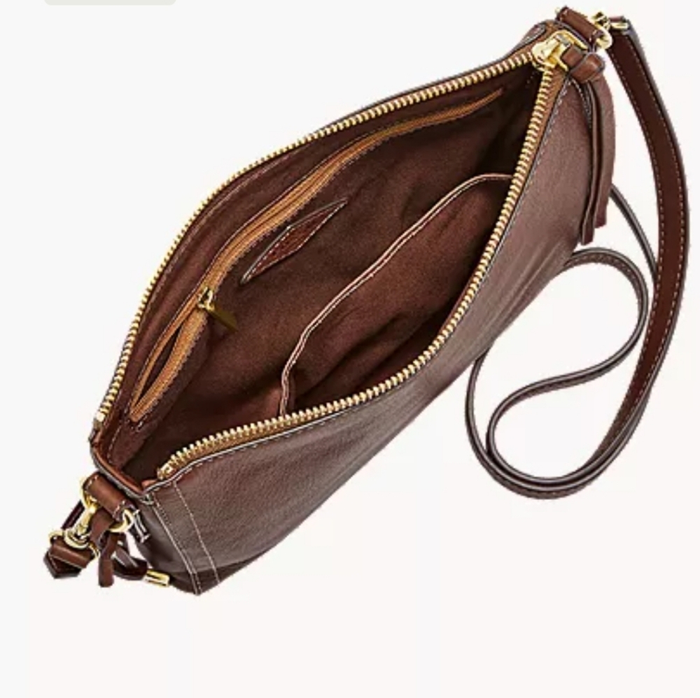 Emma by Fossil Classic Brown Leather Crossbody Purse 8x10 - Picture 6 of 8